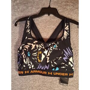Under Armour Womens Crossback Mid Print Sports Bra Black Floral Gym 2X NWT